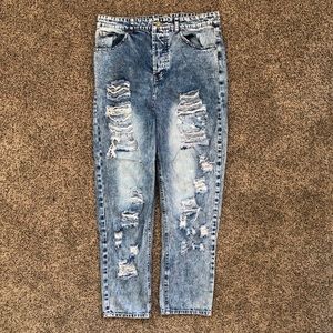 EUC High-Rise Distressed Cropped Jeans